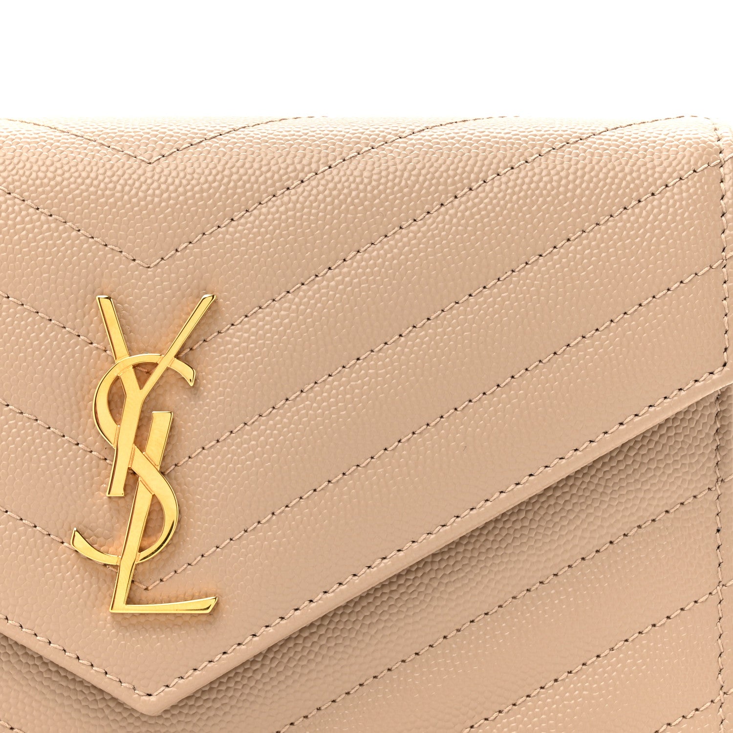 Saint Laurent Grain De Poudre Matelasse Chevron Monogram Envelope Chain Wallet Dark Beige 7 of 10