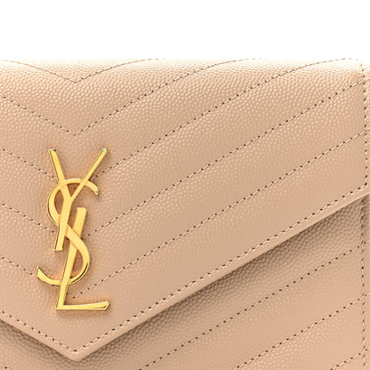 Saint Laurent Grain De Poudre Matelasse Chevron Monogram Envelope Chain Wallet Dark Beige 7 of 10