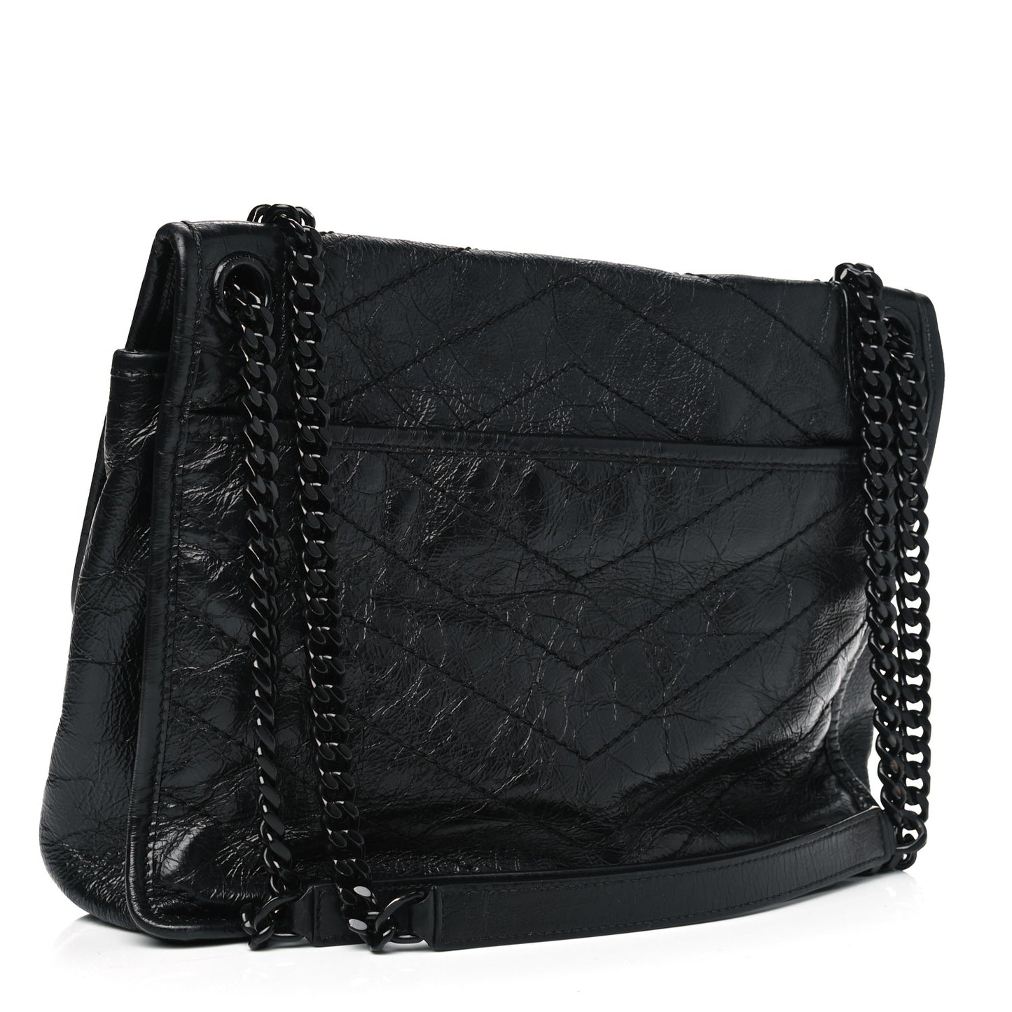 Crinkled Calfskin Matelasse Monogram Medium Niki Chain Satchel Black