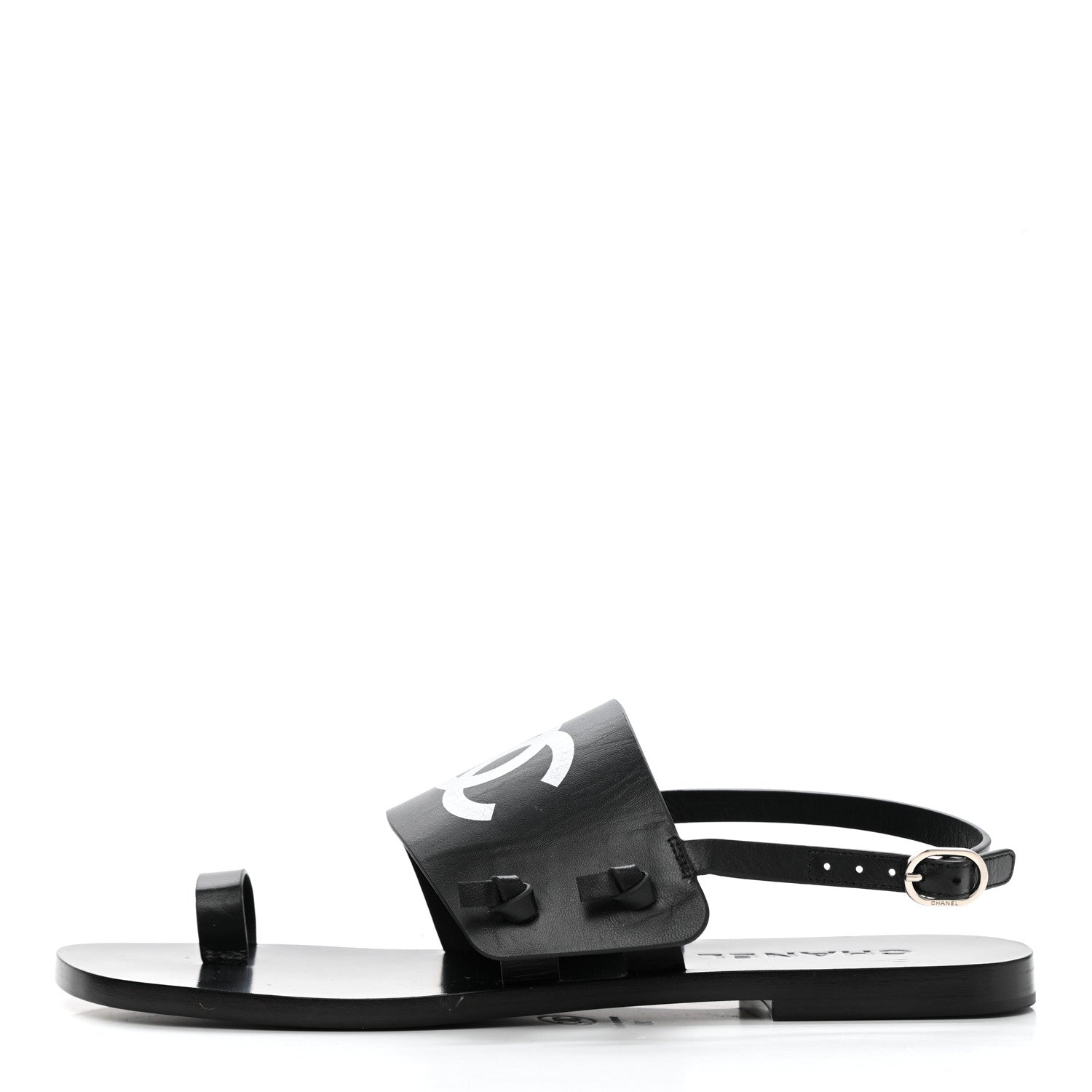 Chanel Goatskin CC Sandals 38 Black 1 of 9
