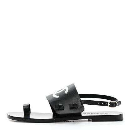 Chanel Goatskin CC Sandals 38 Black 1 of 9