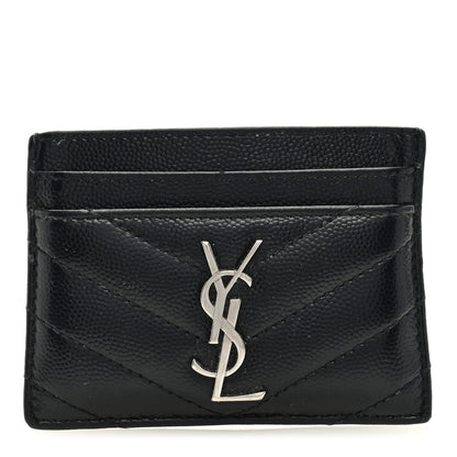 Saint Laurent Grain De Poudre Matelasse Chevron Monogram Credit Card Case Black 1 of 6