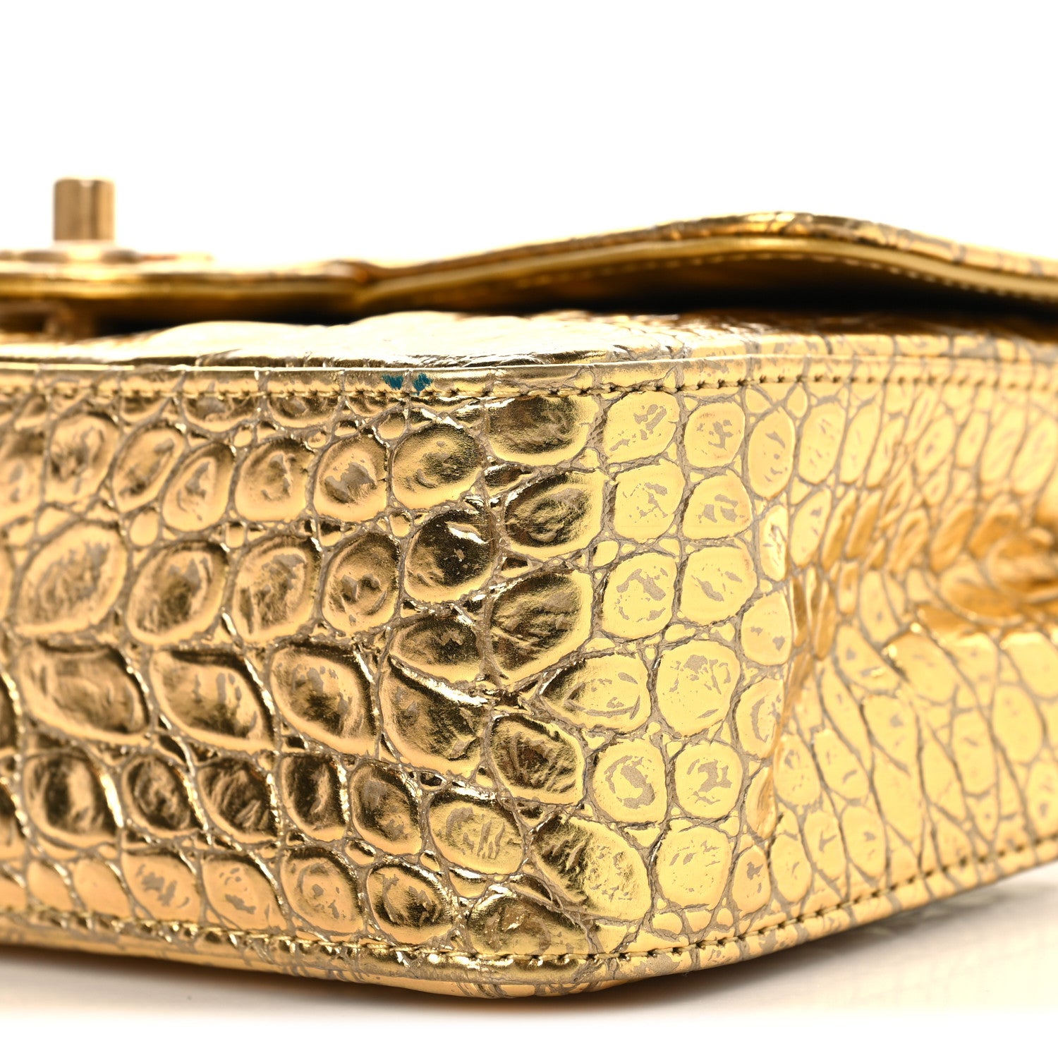 Chanel Metallic Calfskin Crocodile Embossed Cocodile Rectangular Mini Flap Gold 10 of 10