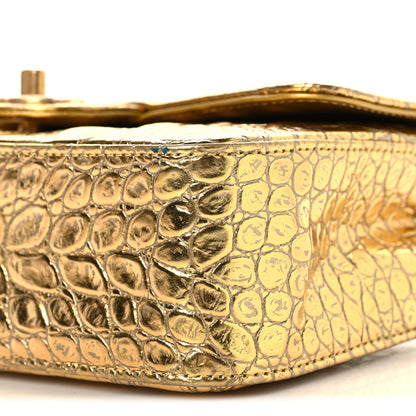 Chanel Metallic Calfskin Crocodile Embossed Cocodile Rectangular Mini Flap Gold 10 of 10