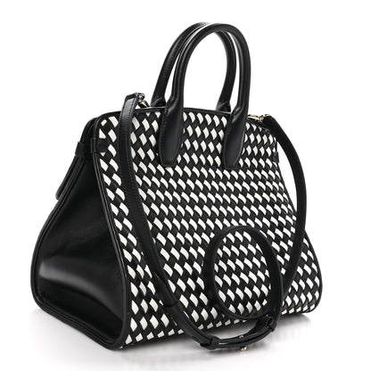 Salvatore Ferragamo Woven Calfskin Medium Studio Top Handle Bag Black White 3 of 9