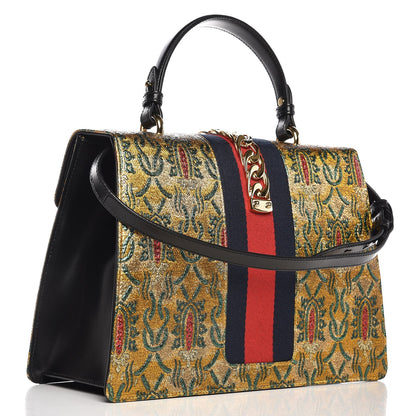 Gucci Iridescent Brocade Medium Sylvie Top Handle Bag Gold 3 of 8