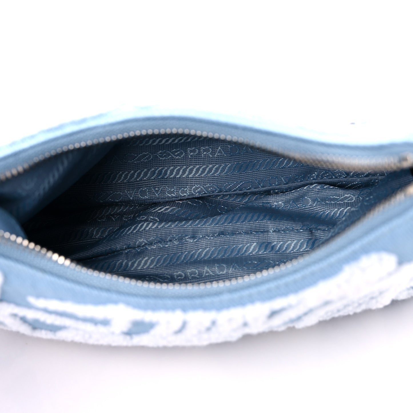 Nylon Embroidered Drill Mini Re-Edition 2000 Bag Sky Blue White