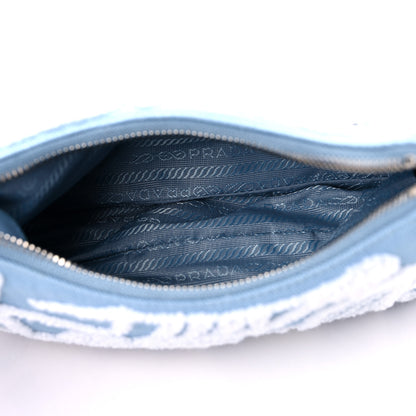 Prada Nylon Embroidered Drill Mini Re-Edition 2000 Bag Sky Blue White 5 of 9