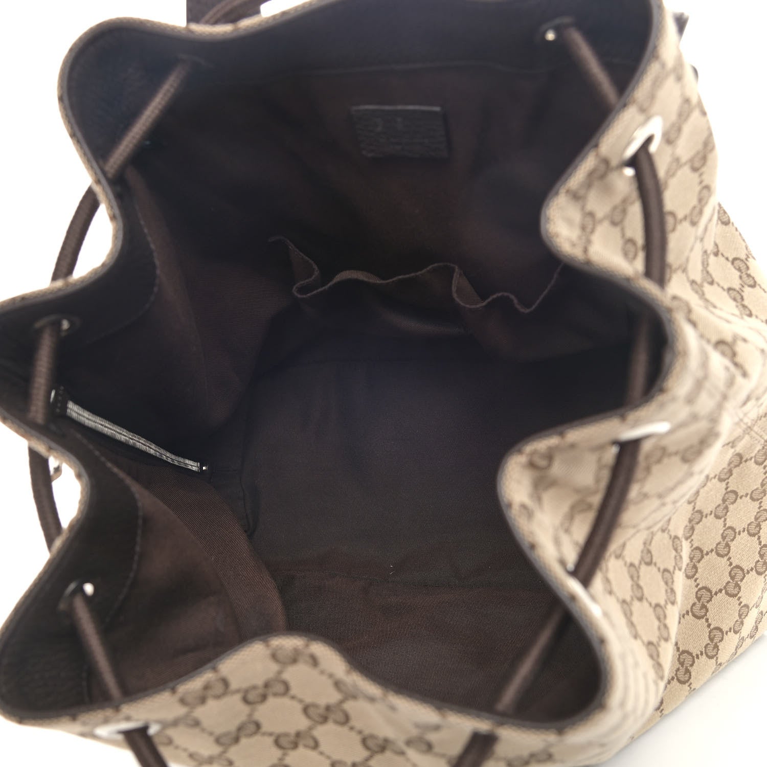 Gucci Monogram Dollar Calfskin O Drawstring Backpack Beige Ebony Testa di Moro Dark Chocolate 5 of 9