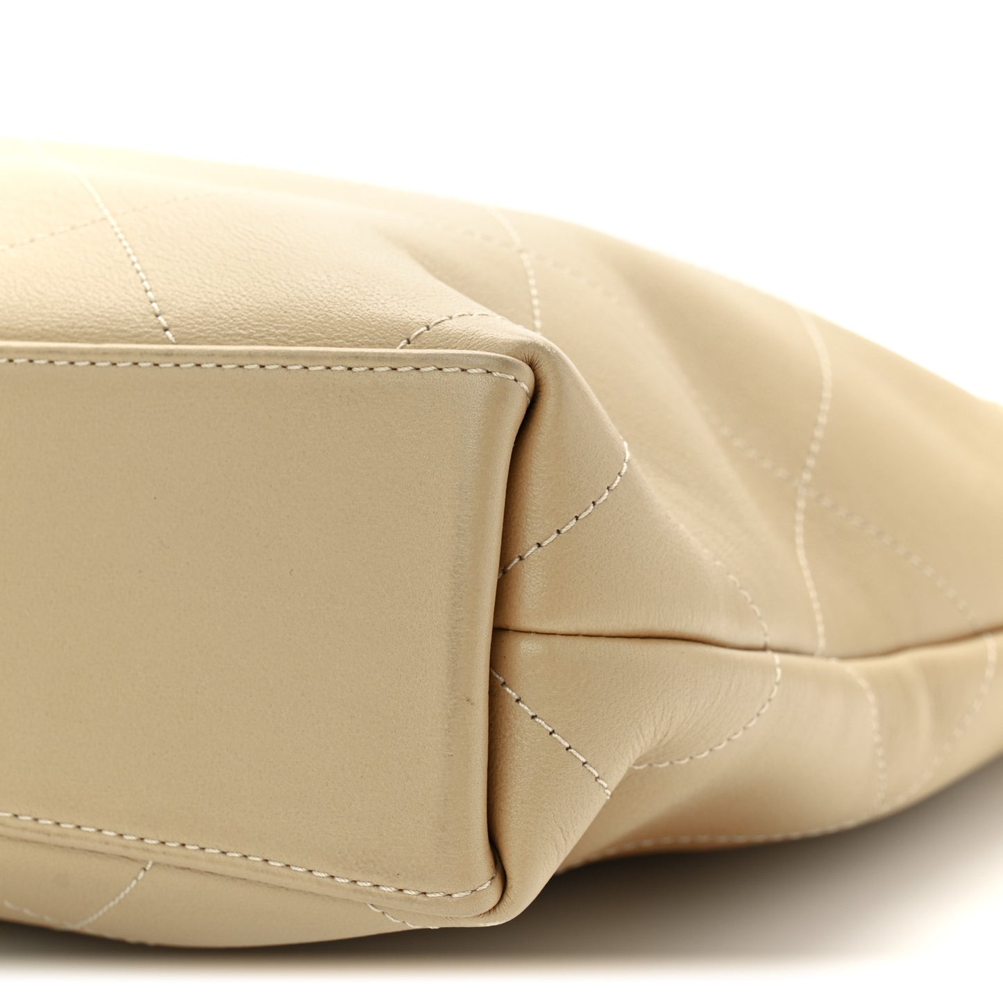 Calfskin Stitched Small Shopping Tote Dark Beige
