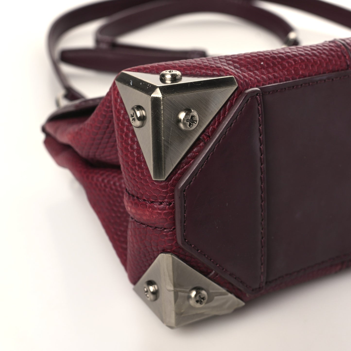 Lizard Calfskin Embossed Small Marion Tote Oxblood Silver Hardware