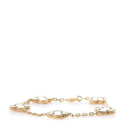 Van Cleef & Arpels 18K Yellow Gold Mother of Pearl 5 Motifs Vintage Alhambra Bracelet 1 of 8