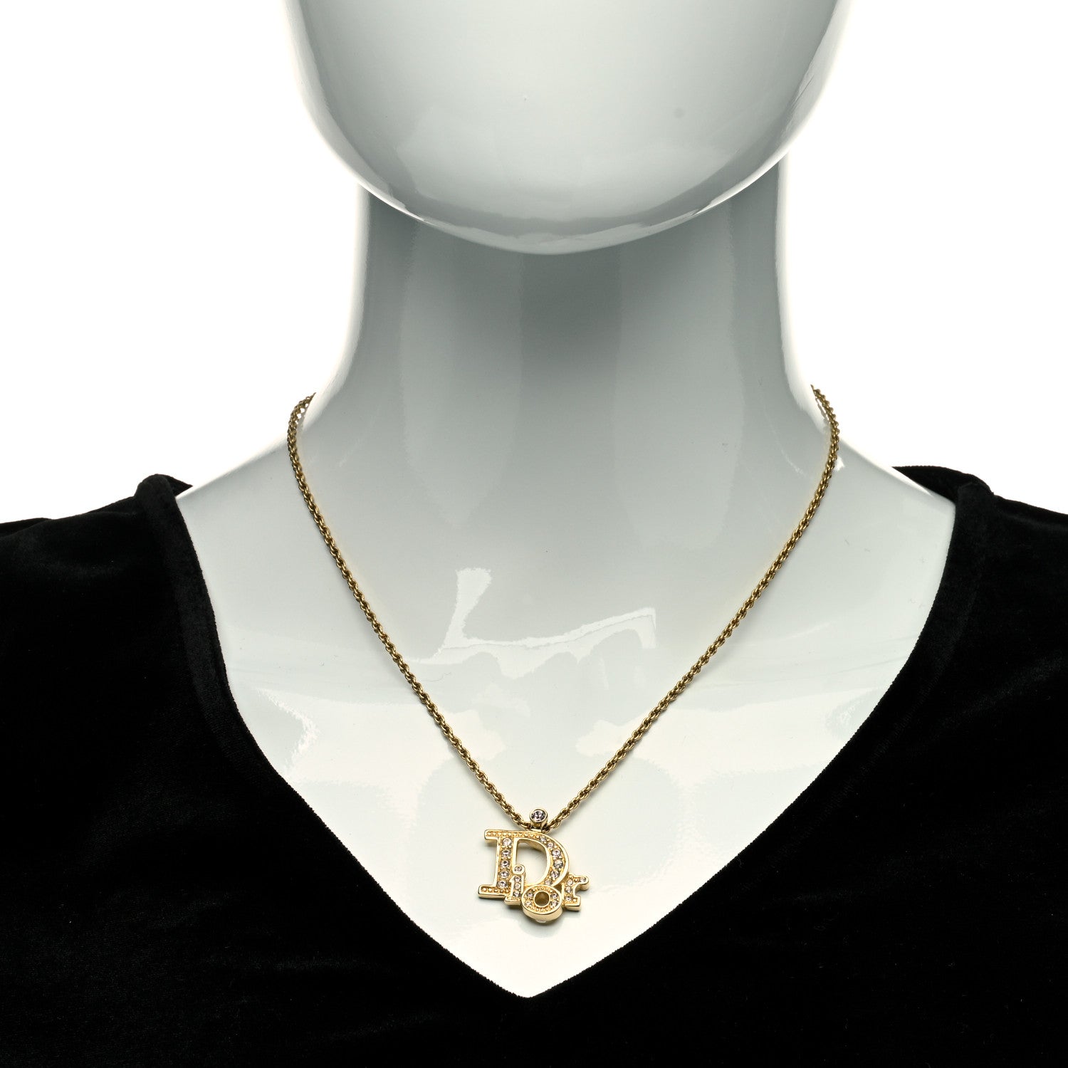 Christian Dior Crystal Logo Necklace Gold 2 of 5