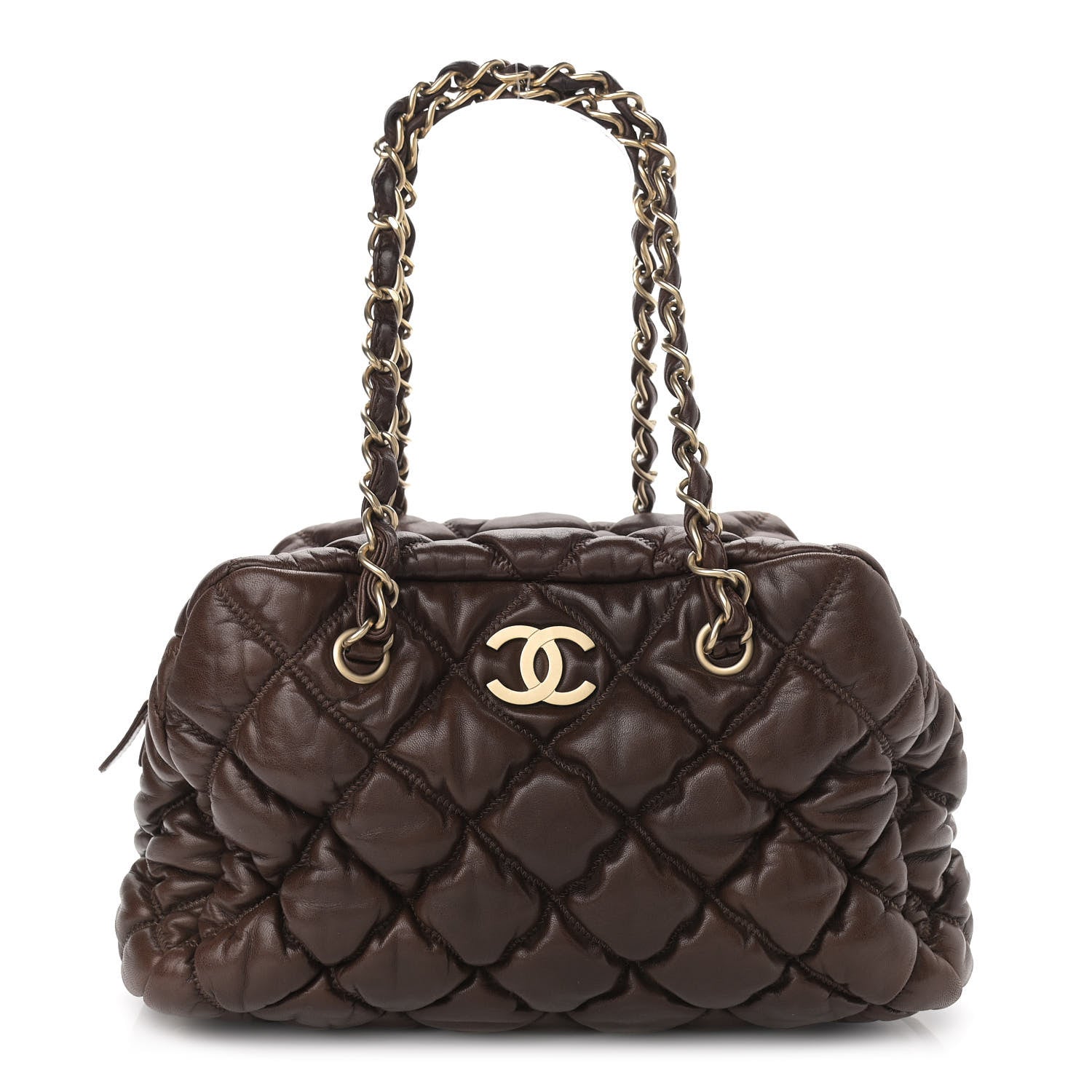 Chanel Calfskin Bubble Quilt Bowler Dark Brown 1 of 14