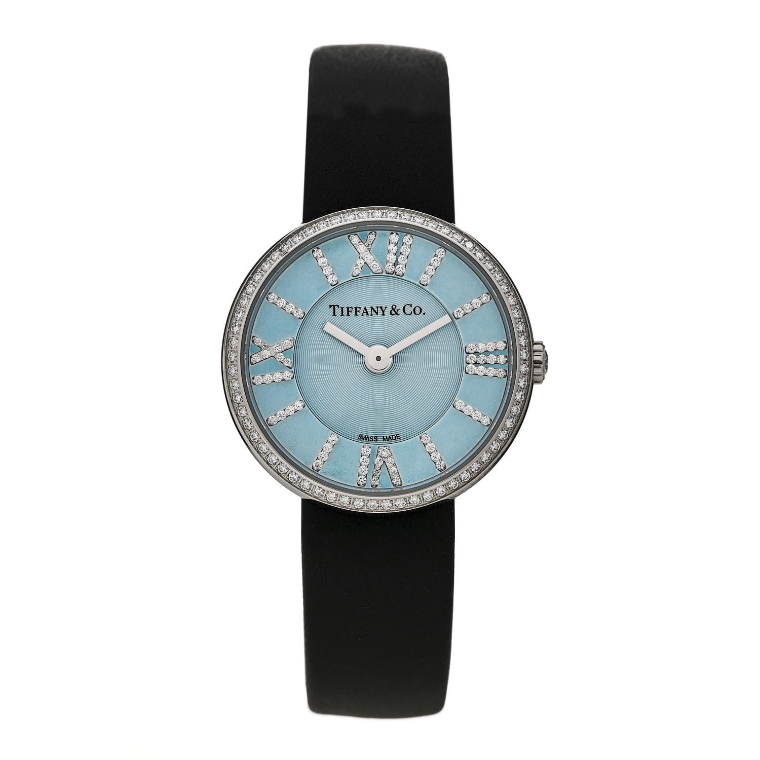 Tiffany Stainless Steel Calfskin Diamond Bezel 24mm Atlas 2-Hand Quartz Watch Tiffany Blue 1 of 5