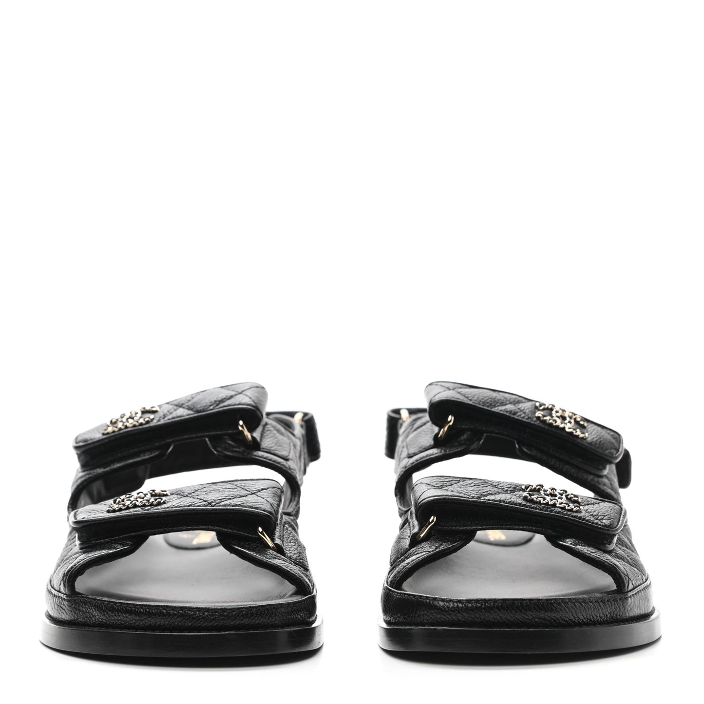 Grained Calfskin Velcro Dad Sandals 39 Black
