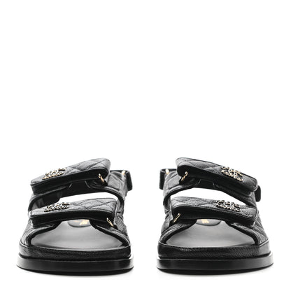 Chanel Grained Calfskin Velcro Dad Sandals 39 Black 2 of 8