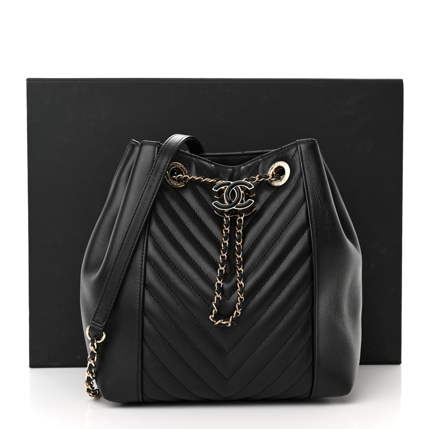 Chanel Calfskin Quilted Daily Chevron Drawstring Bag Black 15 of 15