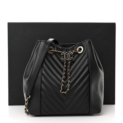 Chanel Calfskin Quilted Daily Chevron Drawstring Bag Black 15 of 15