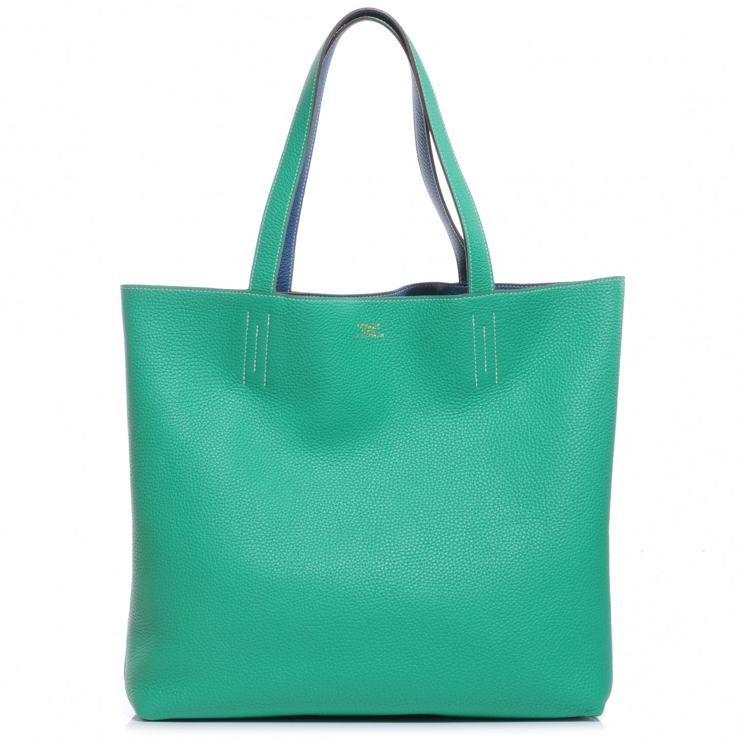Taurillon Clemence Double Sens 45 Reversible Tote Menthe and Bleu Thalassa
