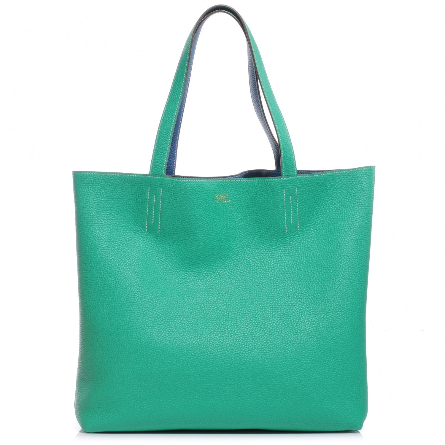Hermes Taurillon Clemence Double Sens 45 Reversible Tote Menthe and Bleu Thalassa 1 of 9