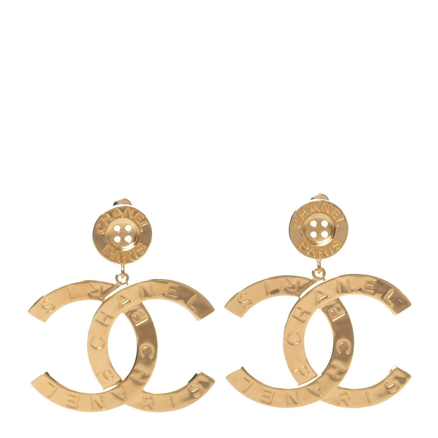 Metal Large Paris Button Earrings Gold
