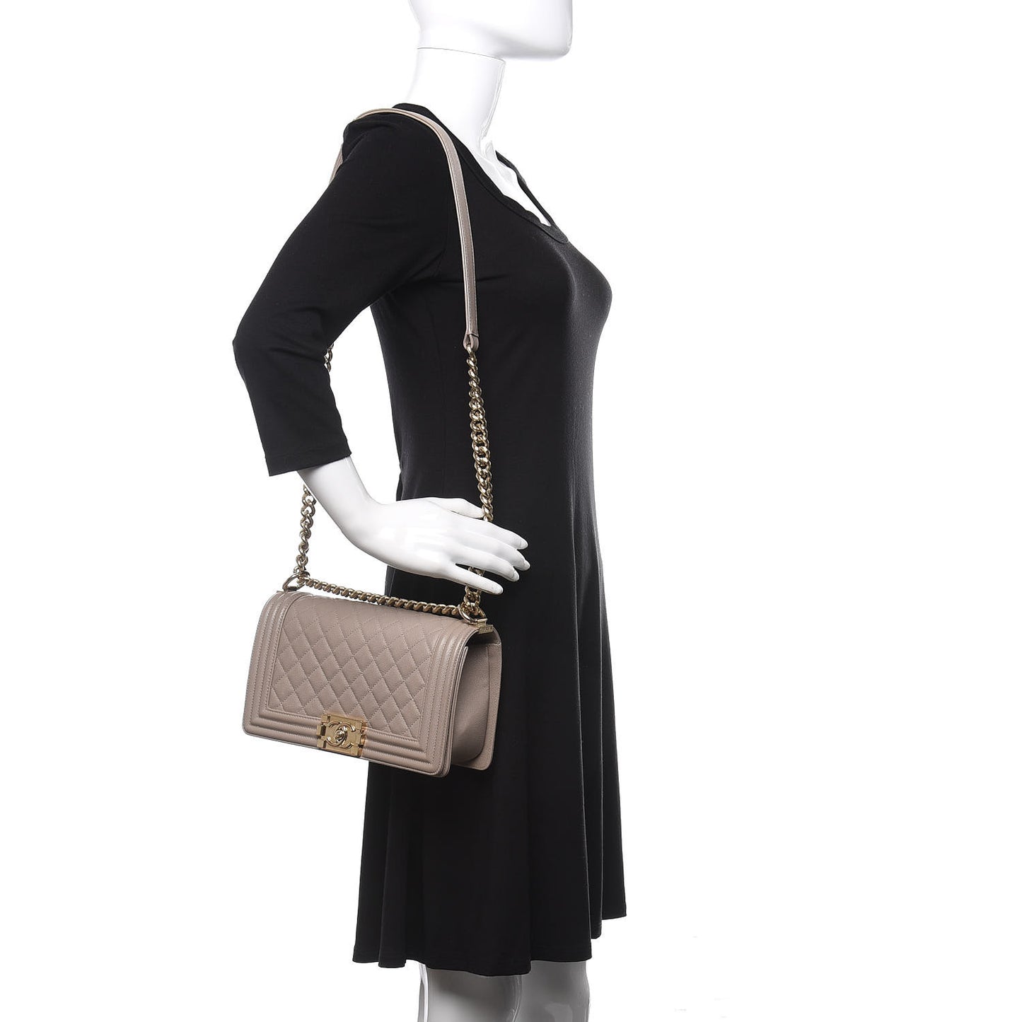 Caviar Quilted Medium Boy Flap Dark Beige