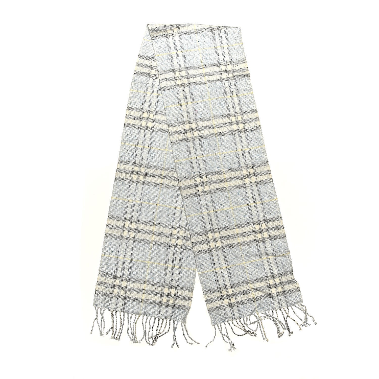 Burberry Cashmere Cotton Vintage Check Fringe Scarf Grey 3 of 4