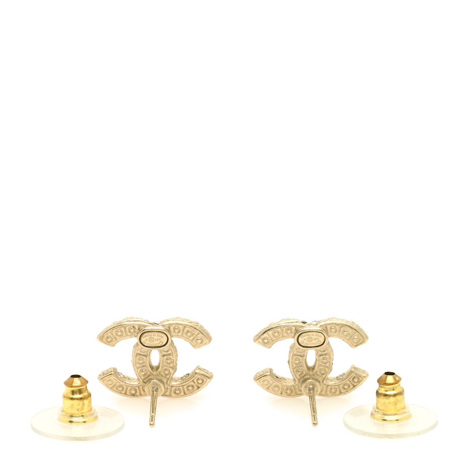 Chanel Pearl Crystal CC Earrings Light Gold 3 of 4