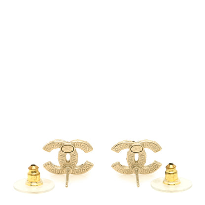 Chanel Pearl Crystal CC Earrings Light Gold 3 of 4