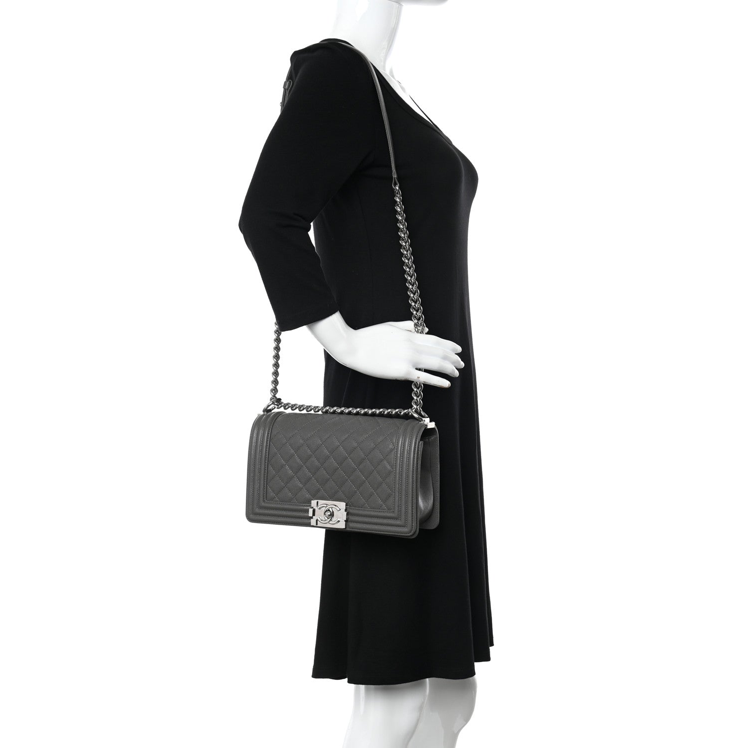 Chanel Caviar Quilted Medium Boy Flap Grey 2 of 11