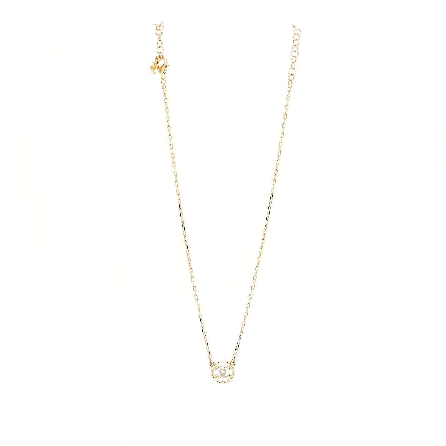 Chanel Crystal Metal CC Round Pendant Necklace Gold 3 of 6