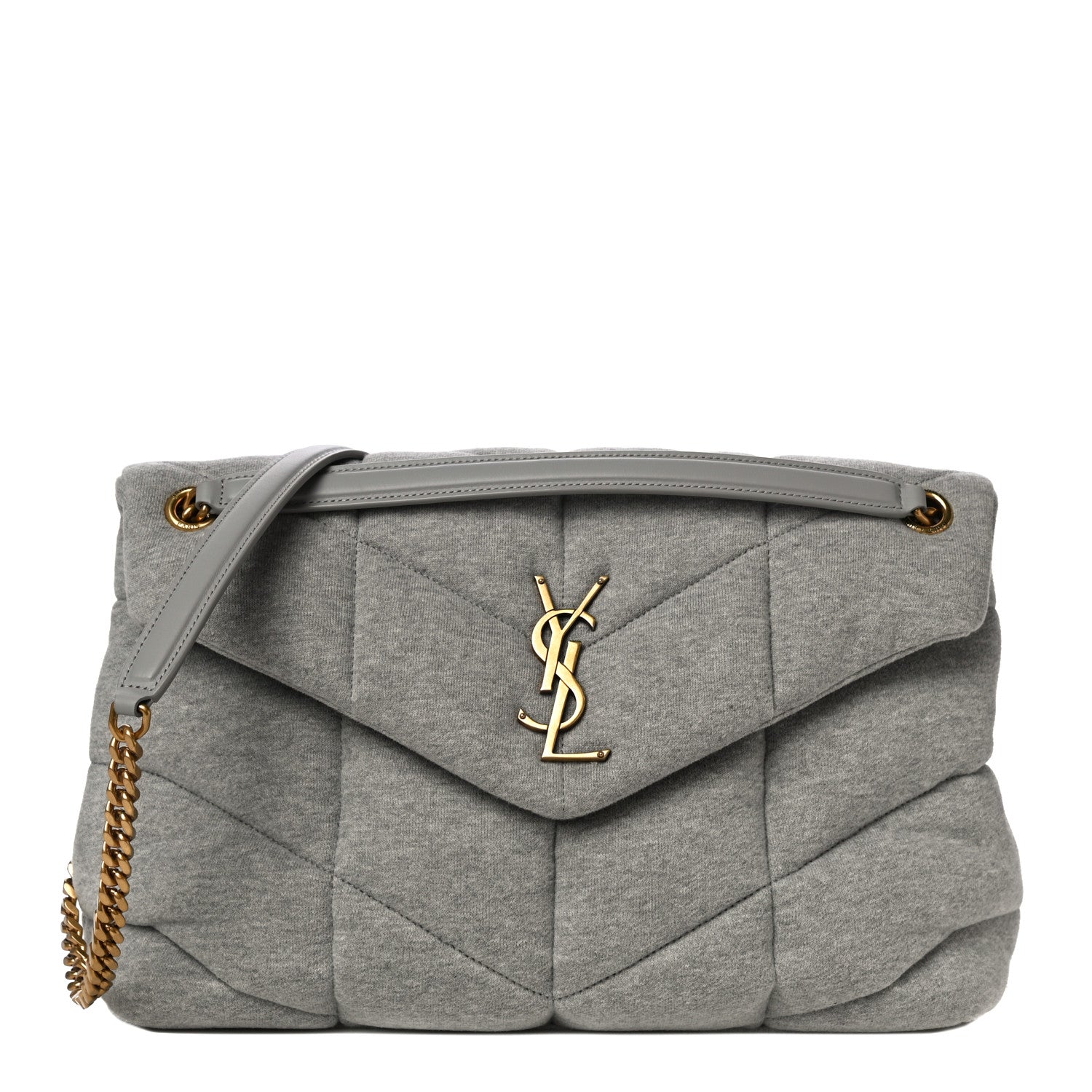 Saint Laurent Jersey Quilted Small Loulou Puffer Monogram Chain Satchel Grey Cloud 1 of 9