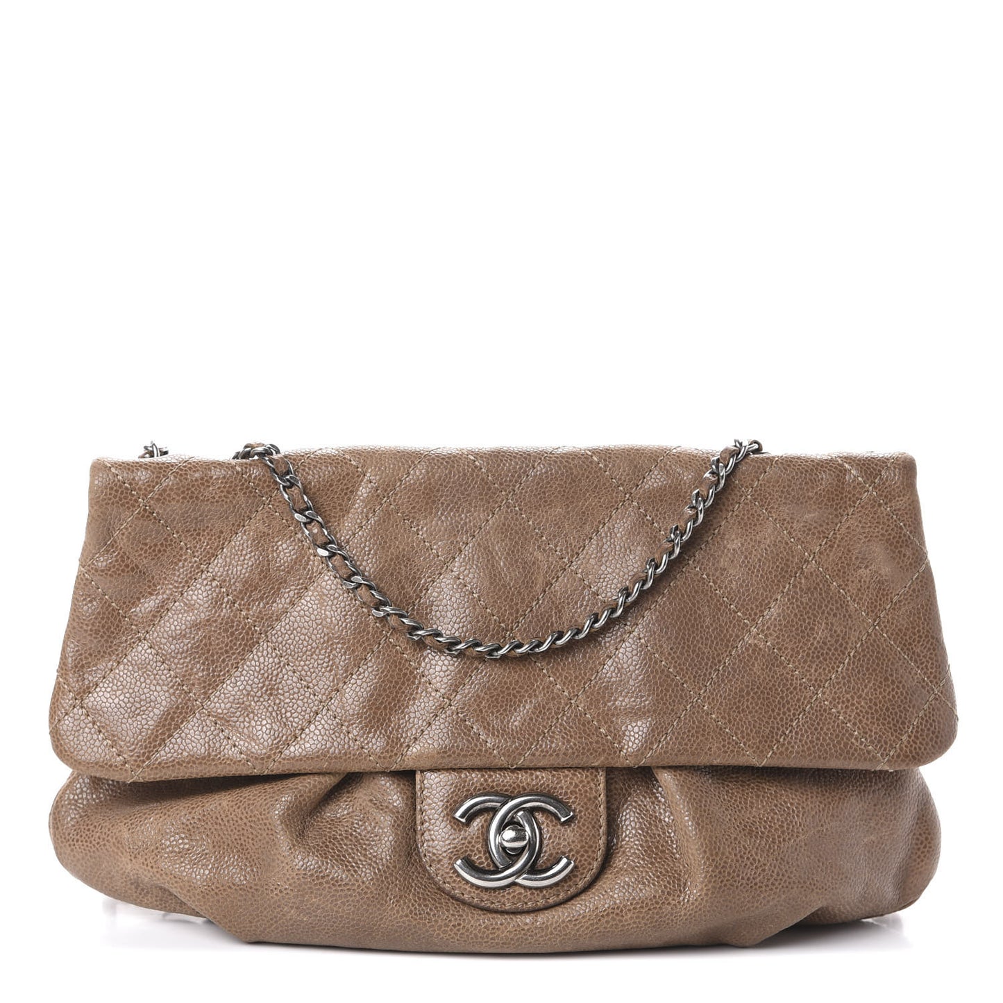 Caviar Quilted Medium Elastic Flap Brown