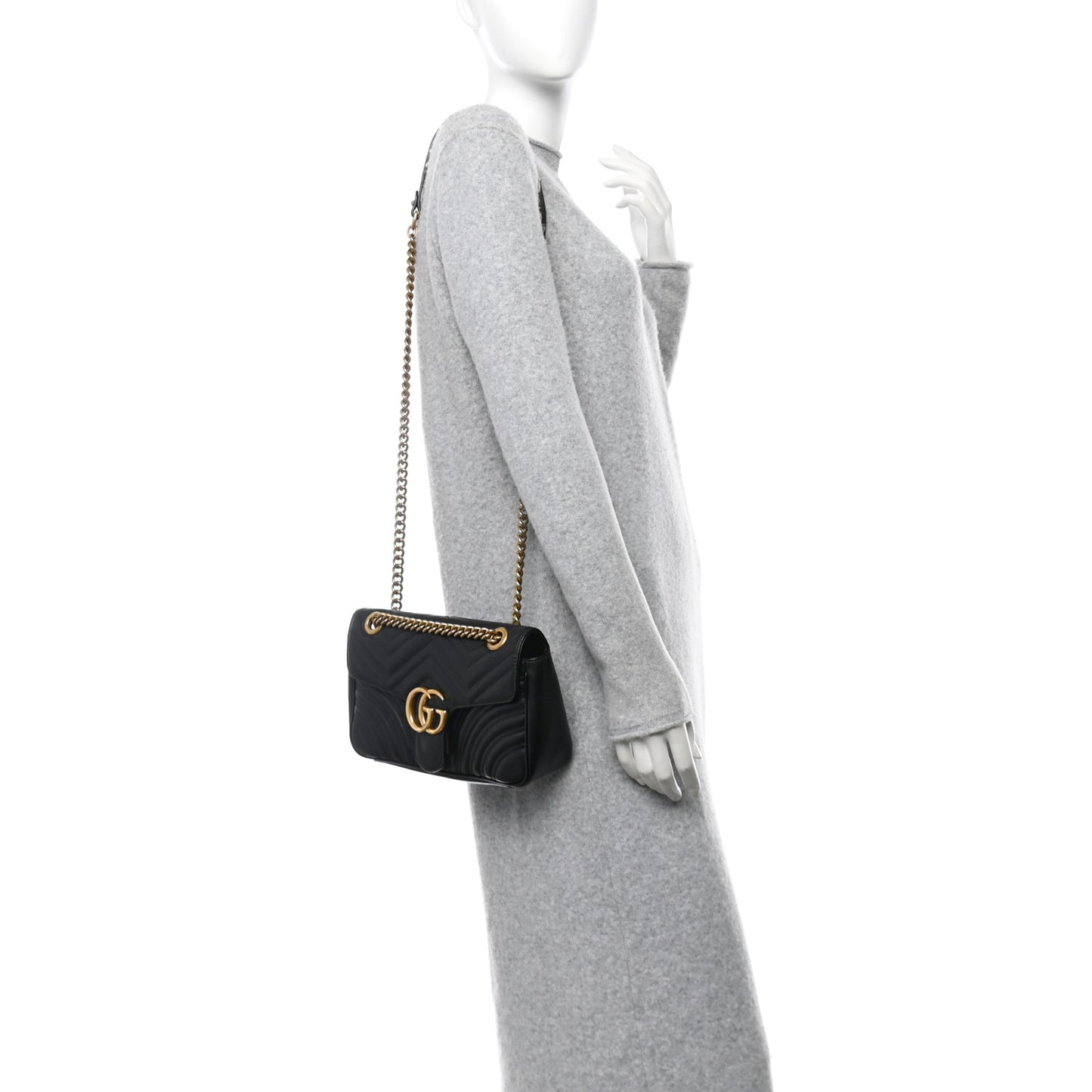 Calfskin Matelasse Small GG Marmont Shoulder Bag Black