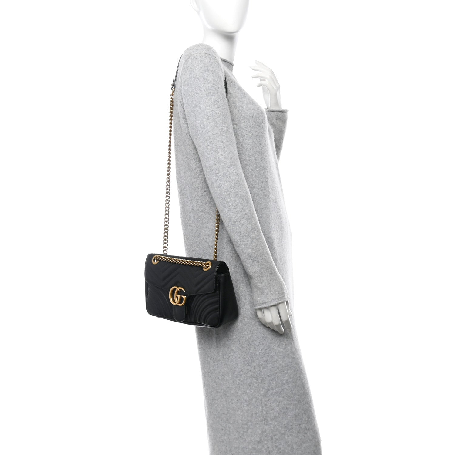 Gucci Calfskin Matelasse Small GG Marmont Shoulder Bag Black 2 of 11