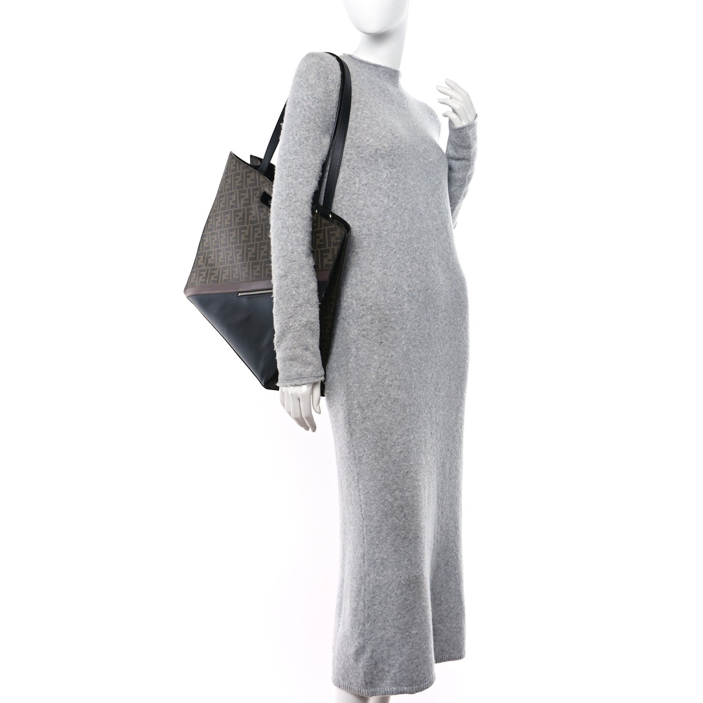 Glazed Fabric Vitello Liberty FF 1974 Diagonal East West Shopper Tote Tobacco Moresco Black