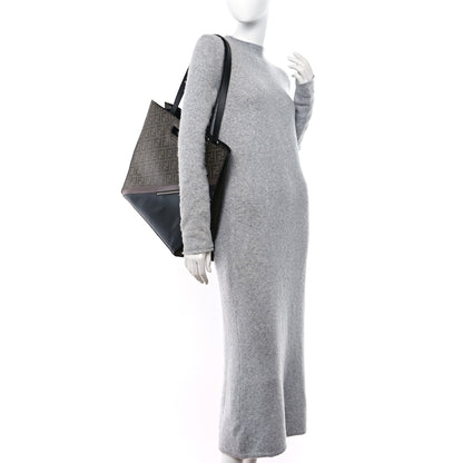 Fendi Glazed Fabric Vitello Liberty FF 1974 Diagonal East West Shopper Tote Tobacco Moresco Black 2 of 10