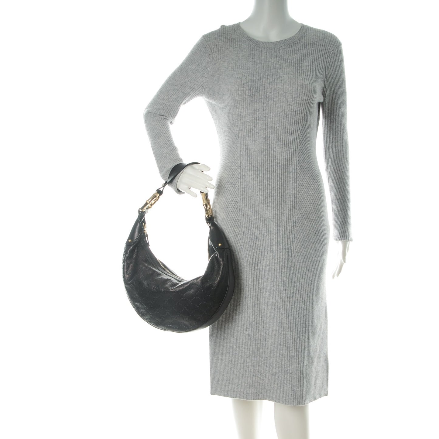Guccissima Half Moon Bamboo Ring Hobo Black