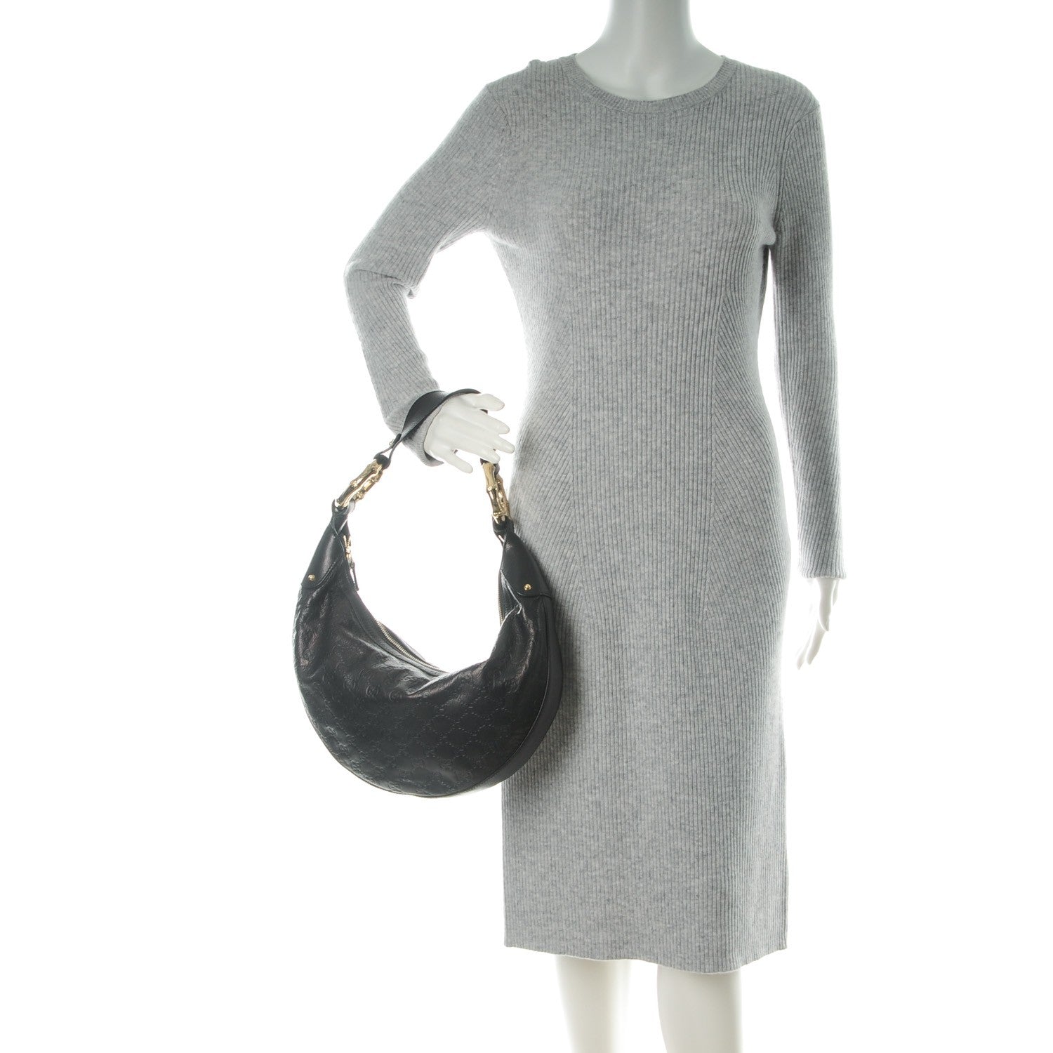 Gucci Guccissima Half Moon Bamboo Ring Hobo Black 2 of 7