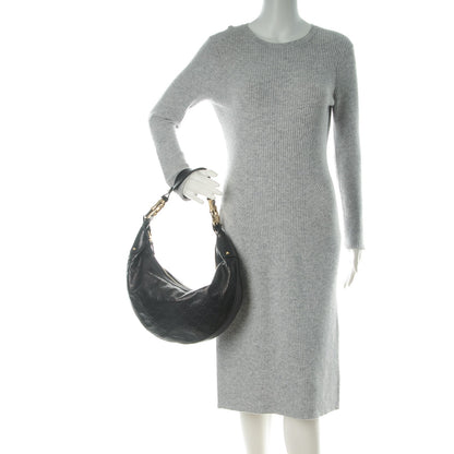 Gucci Guccissima Half Moon Bamboo Ring Hobo Black 2 of 7