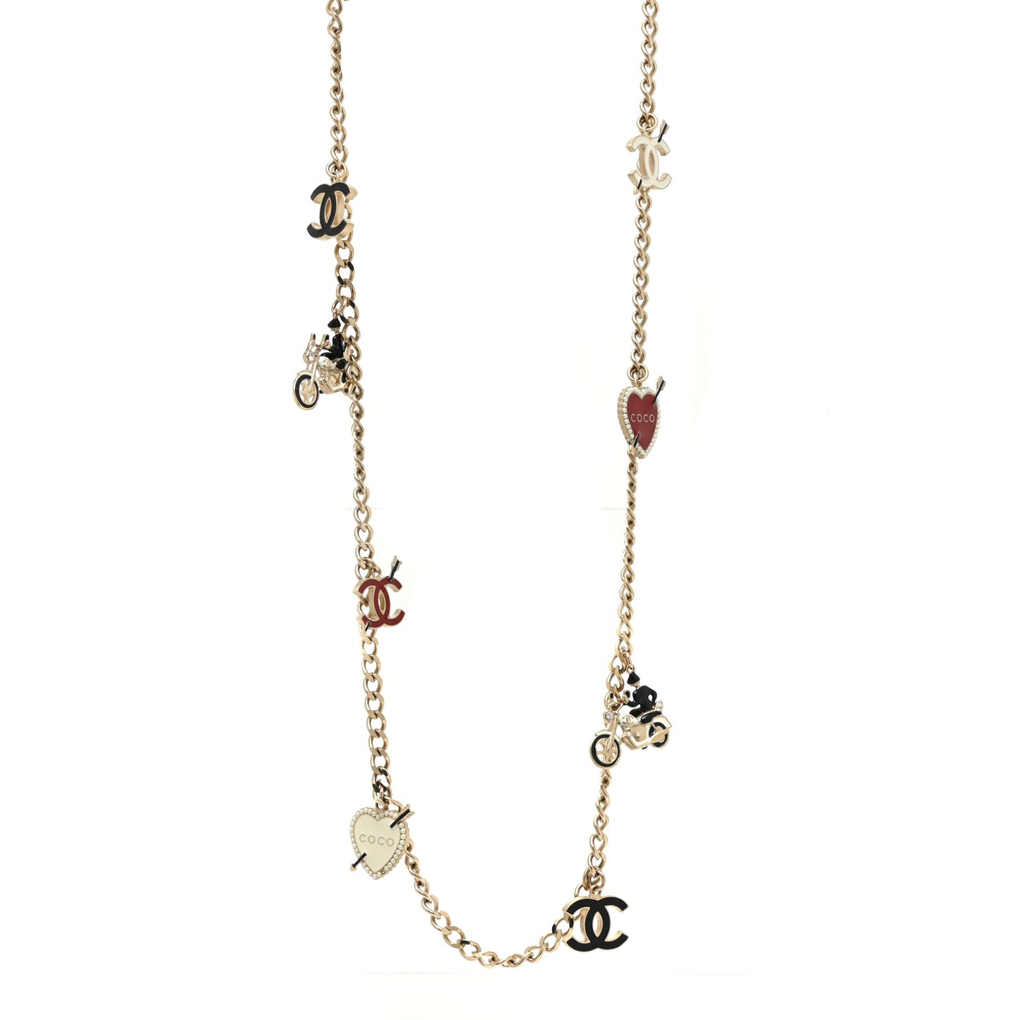 Enamel Charm CC Long Necklace Gold