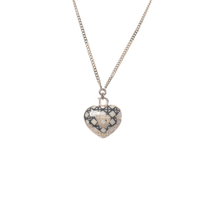 Christian Dior Metal Enamel Cannage Heart Pendant Necklace White Gold 4 of 6
