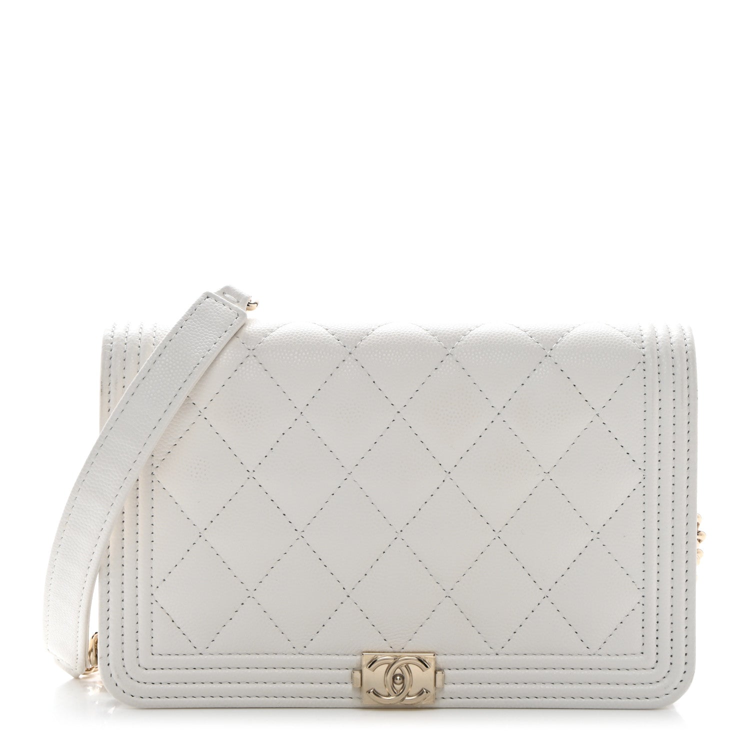 Chanel Caviar Quilted Boy Wallet On Chain WOC White 1 of 13