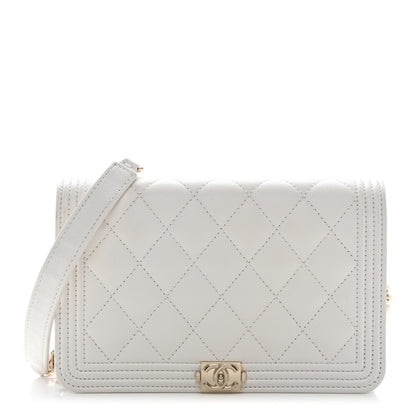 Chanel Caviar Quilted Boy Wallet On Chain WOC White 1 of 13