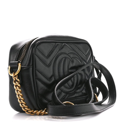 Gucci Calfskin Matelasse Mini GG Marmont Chain Shoulder Bag Black 3 of 11