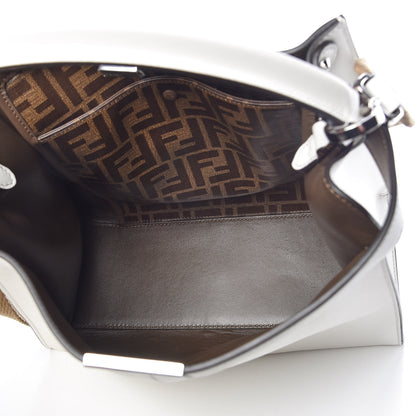 Fendi Vitello Seta Glazed Fabric FF 1974 Medium Peekaboo X-Lite White Ice Mogano Panna 6 of 9