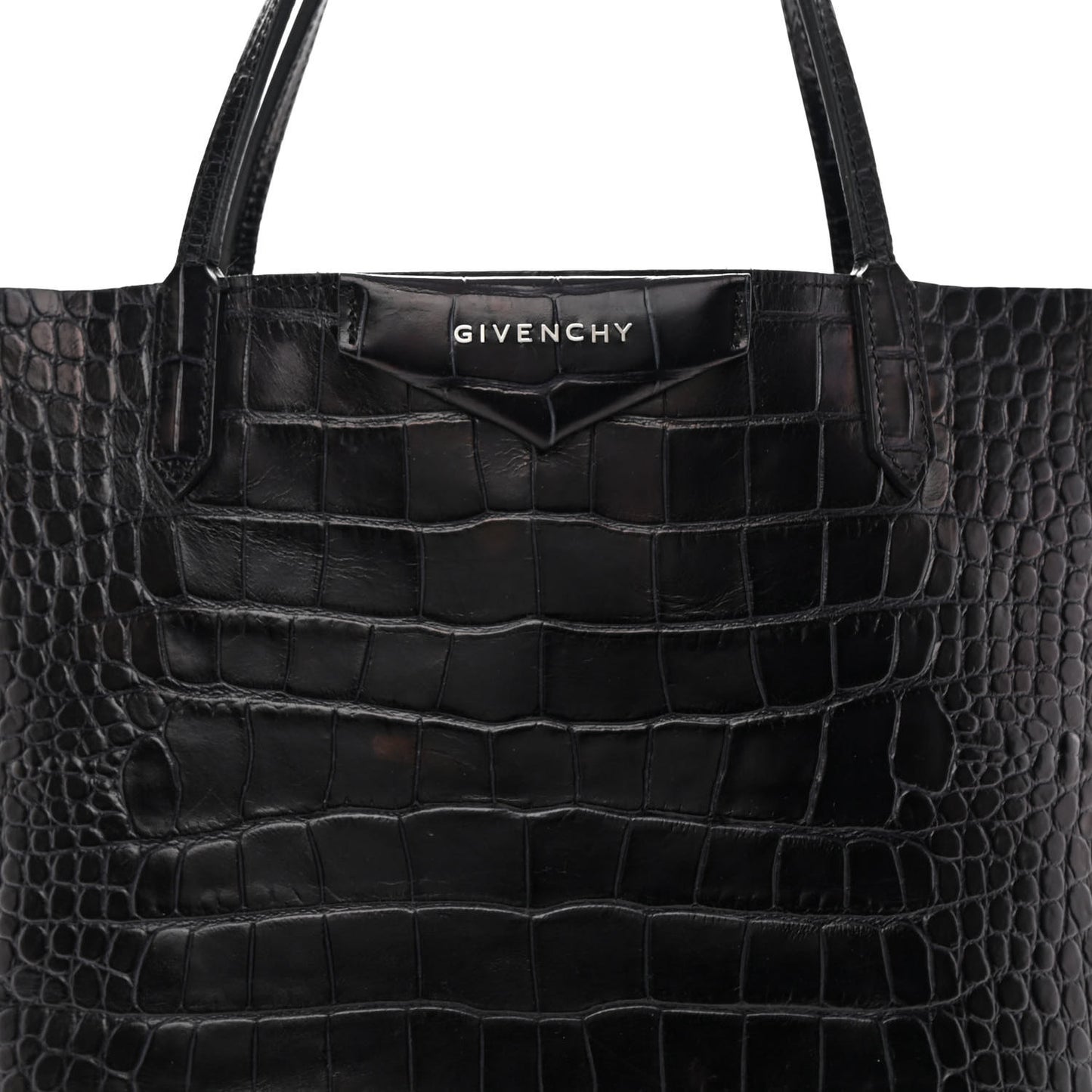 Calfskin Crocodile Embossed Medium Antigona Tote Black