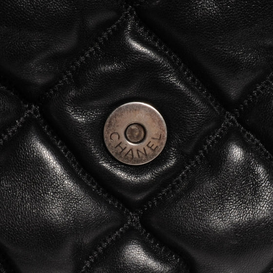 Lambskin Bubble Quilt Flap Bag Black