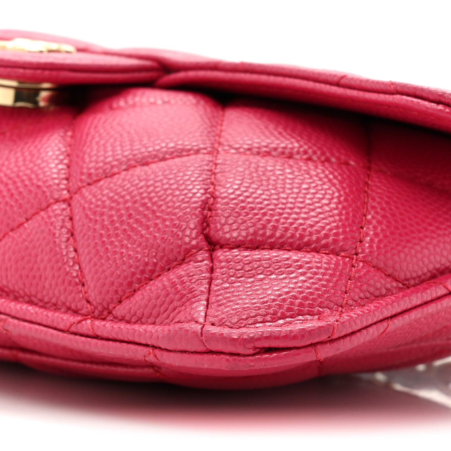 Caviar Fabric Quilted Foldable Tote With Chain Pink Multicolor